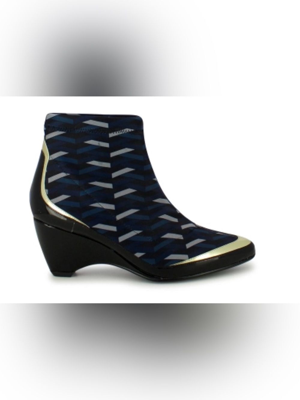 United Nude Navy Patterned Ankle Boot with Gold Trim, US8